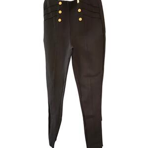 Zara Black Sailor Leggings with Gold Buttons Size M
